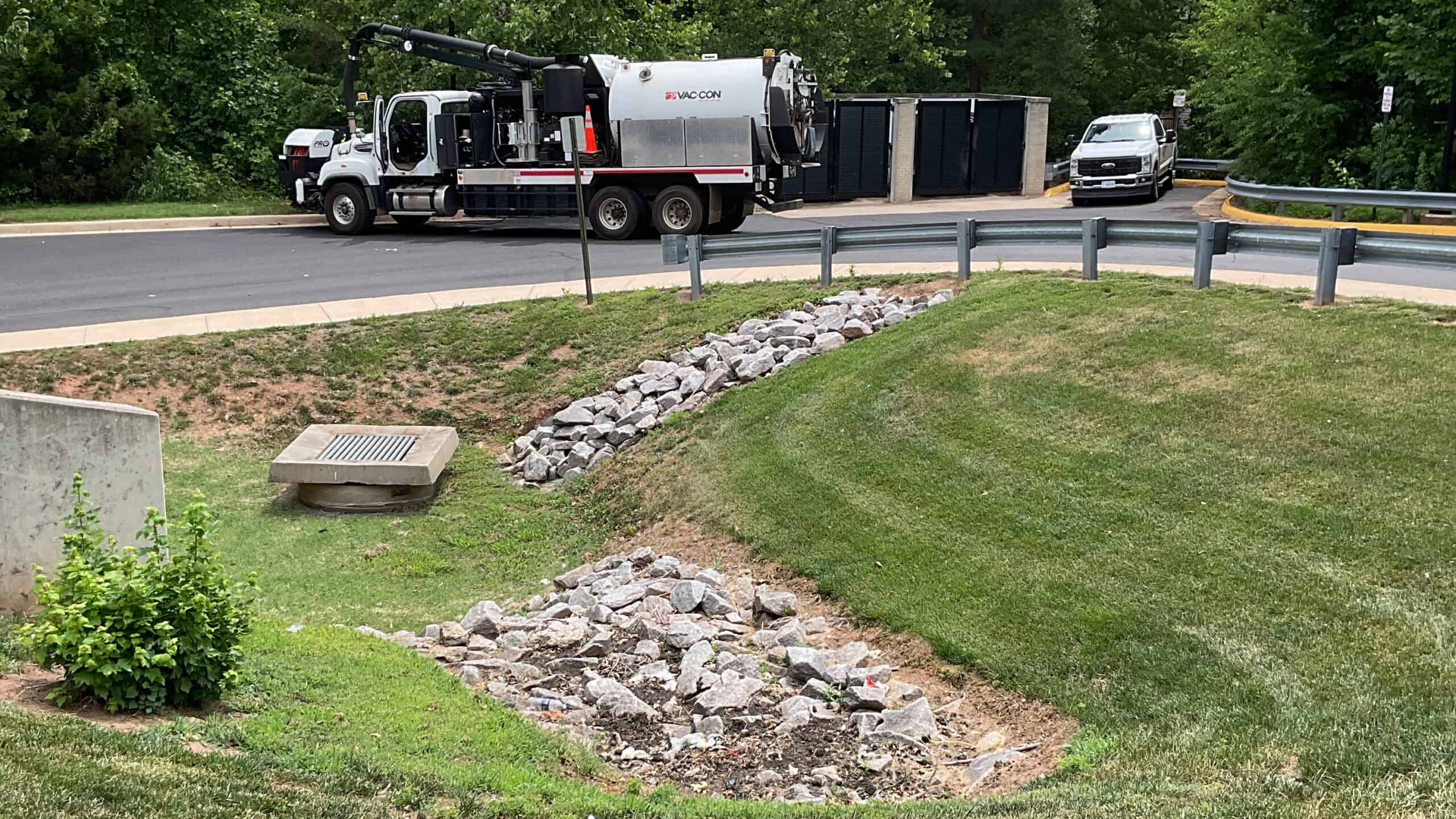 Stormwater BMP maintenance at Montclair Library in Prince William County, Virginia.